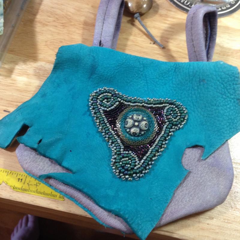 beaded leather pouch
